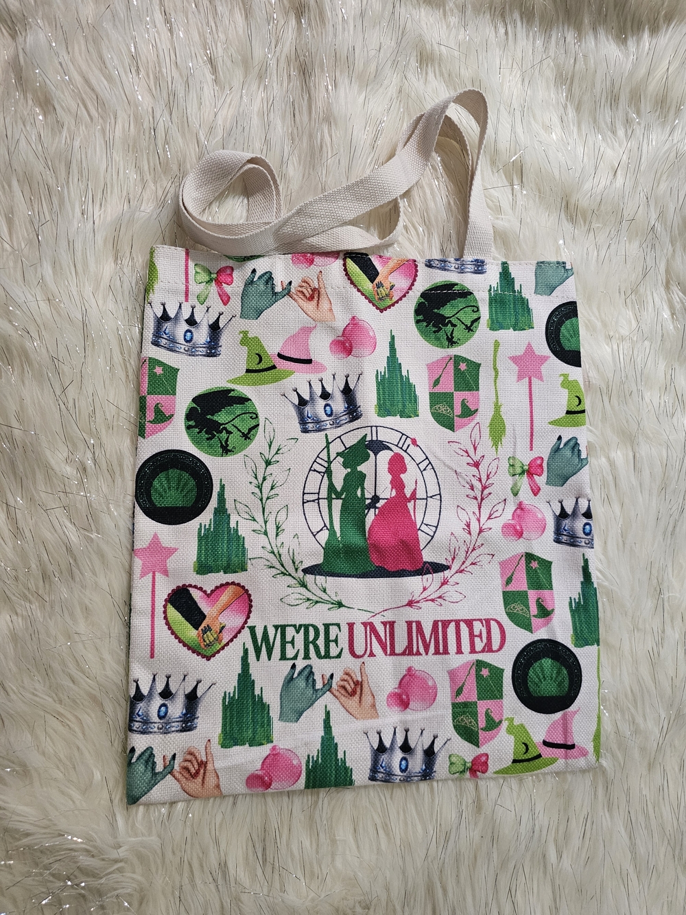 Wicked Pink & Green Printed Canvas Tote Bag
